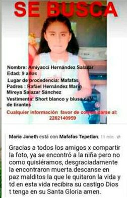 Hallaron muerta a la niña desaparecida en el norte de Veracruz Cymera_20181116_133859-824110638